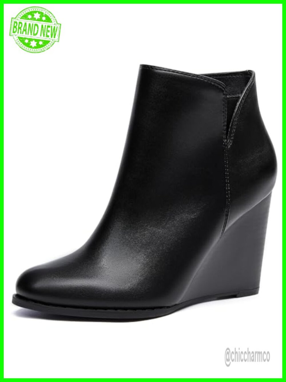 Faux Suede V-Cut Wedge Ankle Booties Zip-Up Stacked Heel